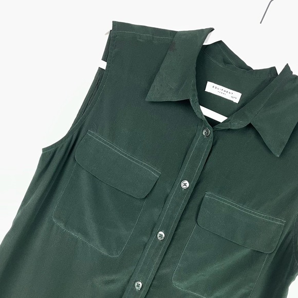 Equipment 100% Silk Dark Green Shirt Dress Size XS Button Front - Picture 2 of 6